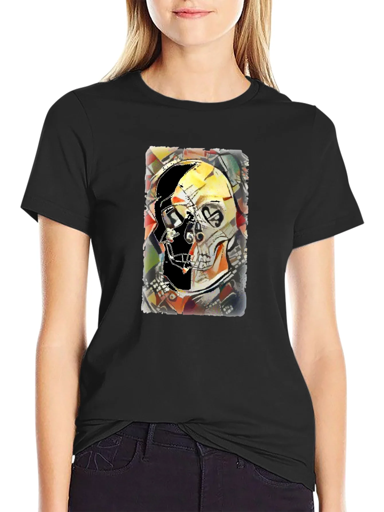 Abstract Skull Graphic Print Black Tee