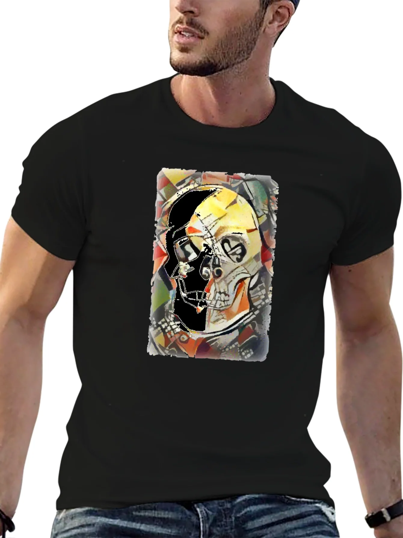 Abstract Skull Graphic Print Black Tee