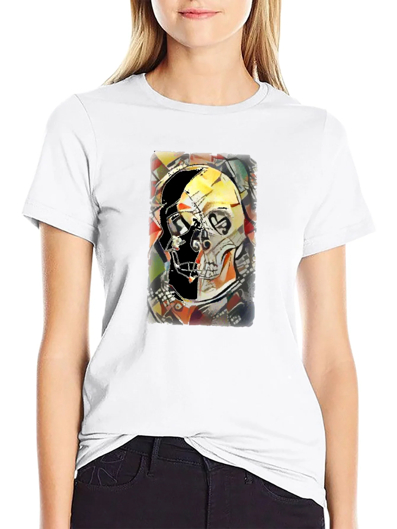 Abstract Skull Graphic Print Black Tee