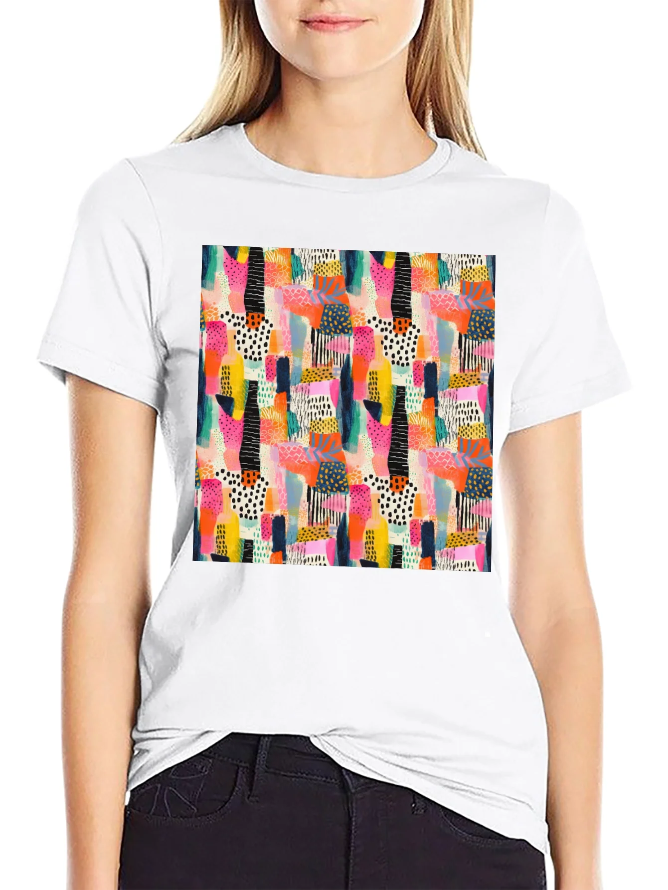 Abstract Pattern Black Crew Neck T-Shirt