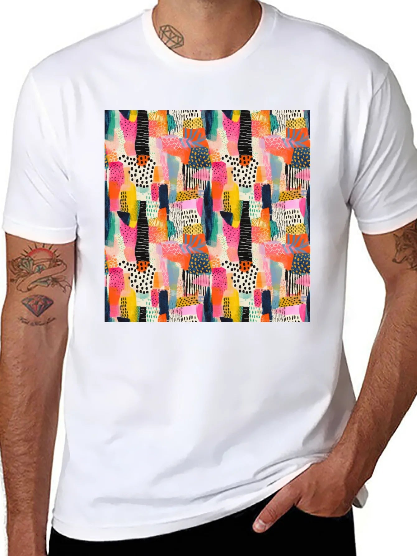 Abstract Pattern Black Crew Neck T-Shirt