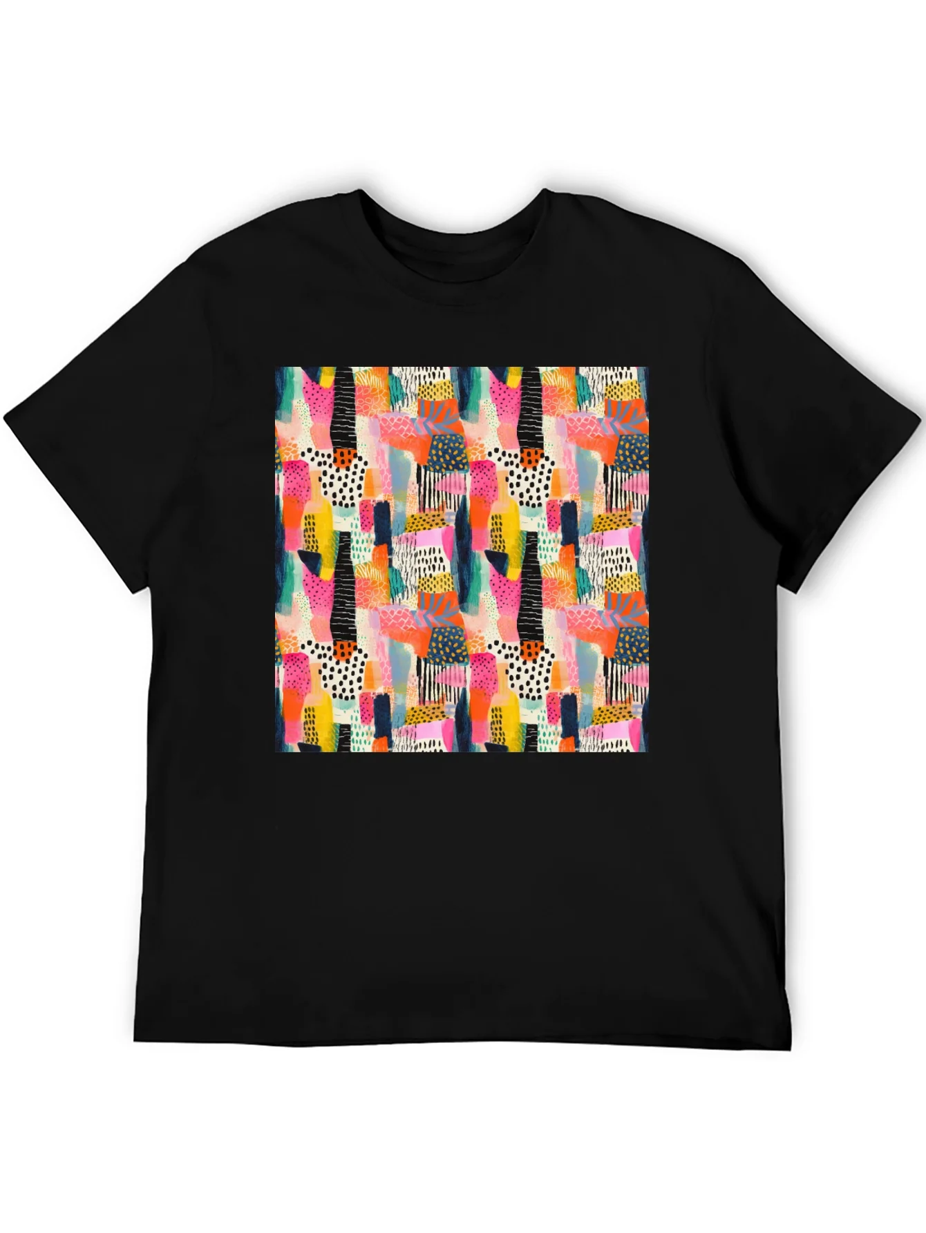 Abstract Pattern Black Crew Neck T-Shirt