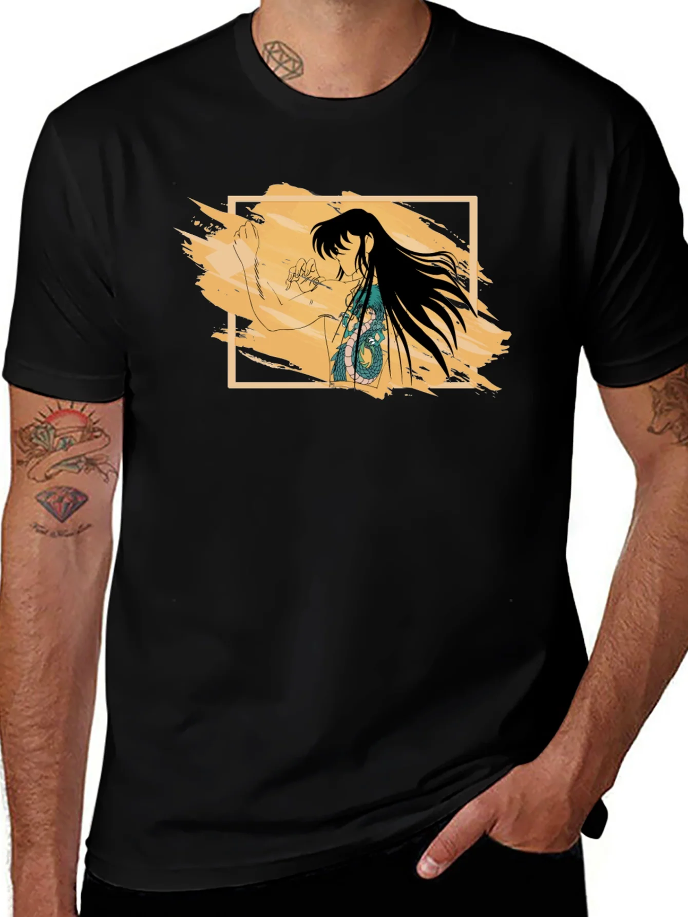 Anime Dragon Tattoo Graphic Black T-Shirt