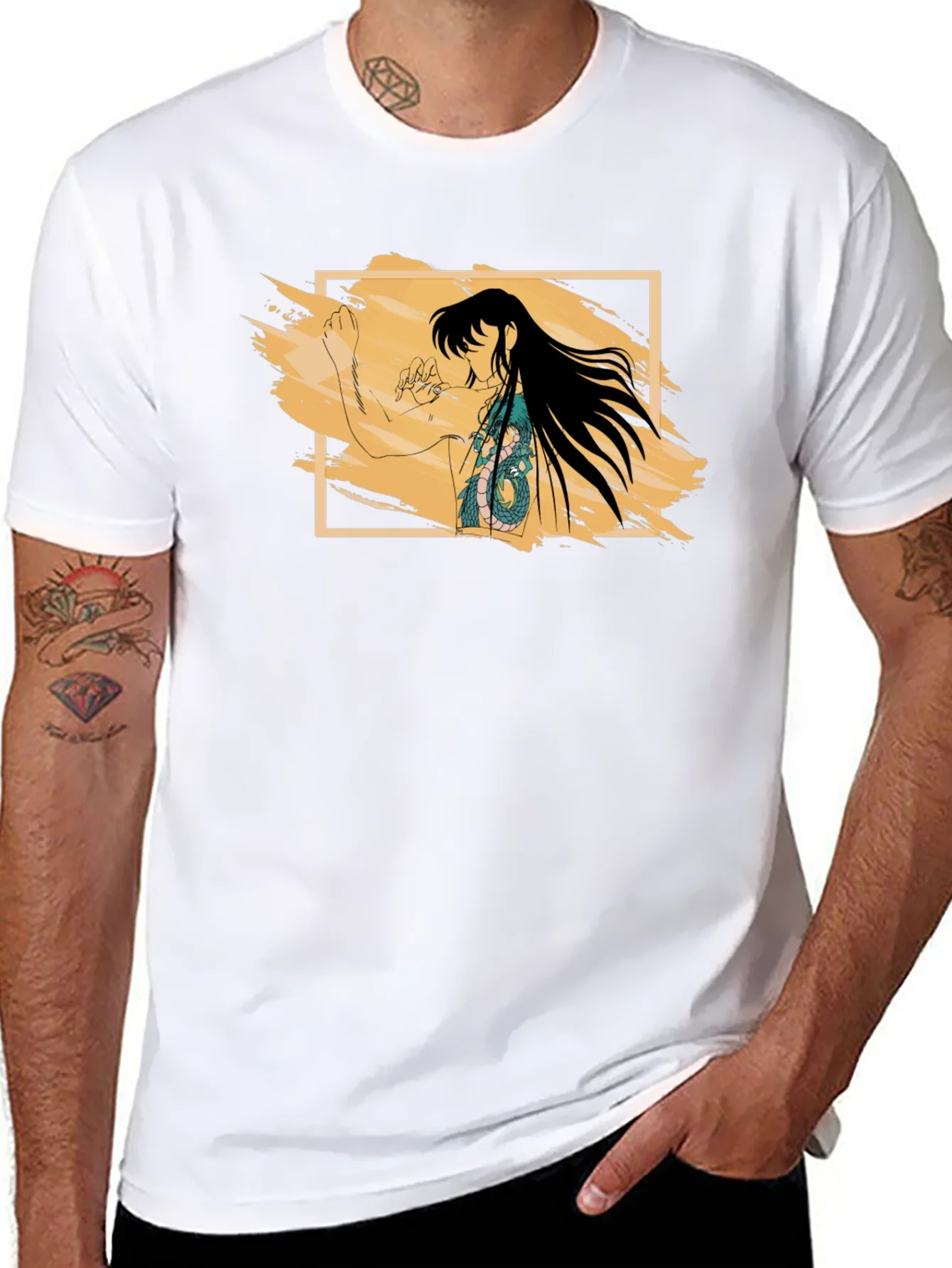 Anime Dragon Tattoo Graphic Black T-Shirt