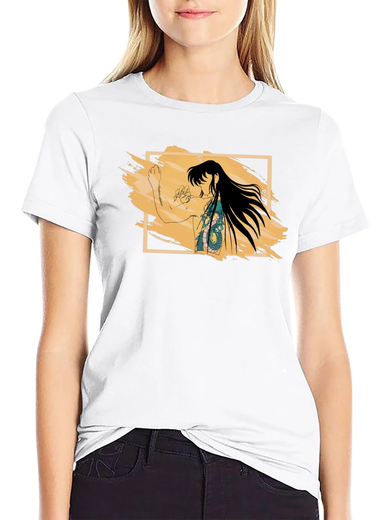 Anime Dragon Tattoo Graphic Black T-Shirt