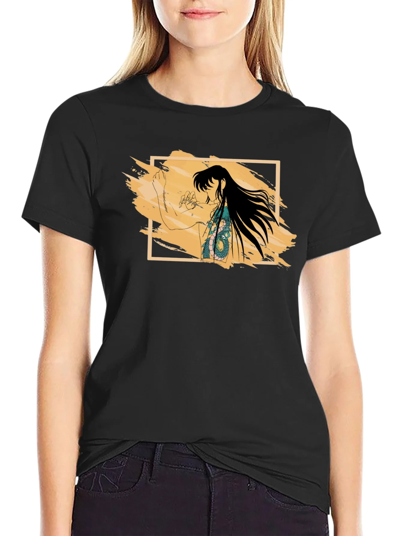 Anime Dragon Tattoo Graphic Black T-Shirt