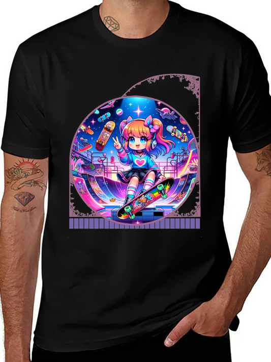 Anime Skater Girl Graphic Tee - Cool and Fun!