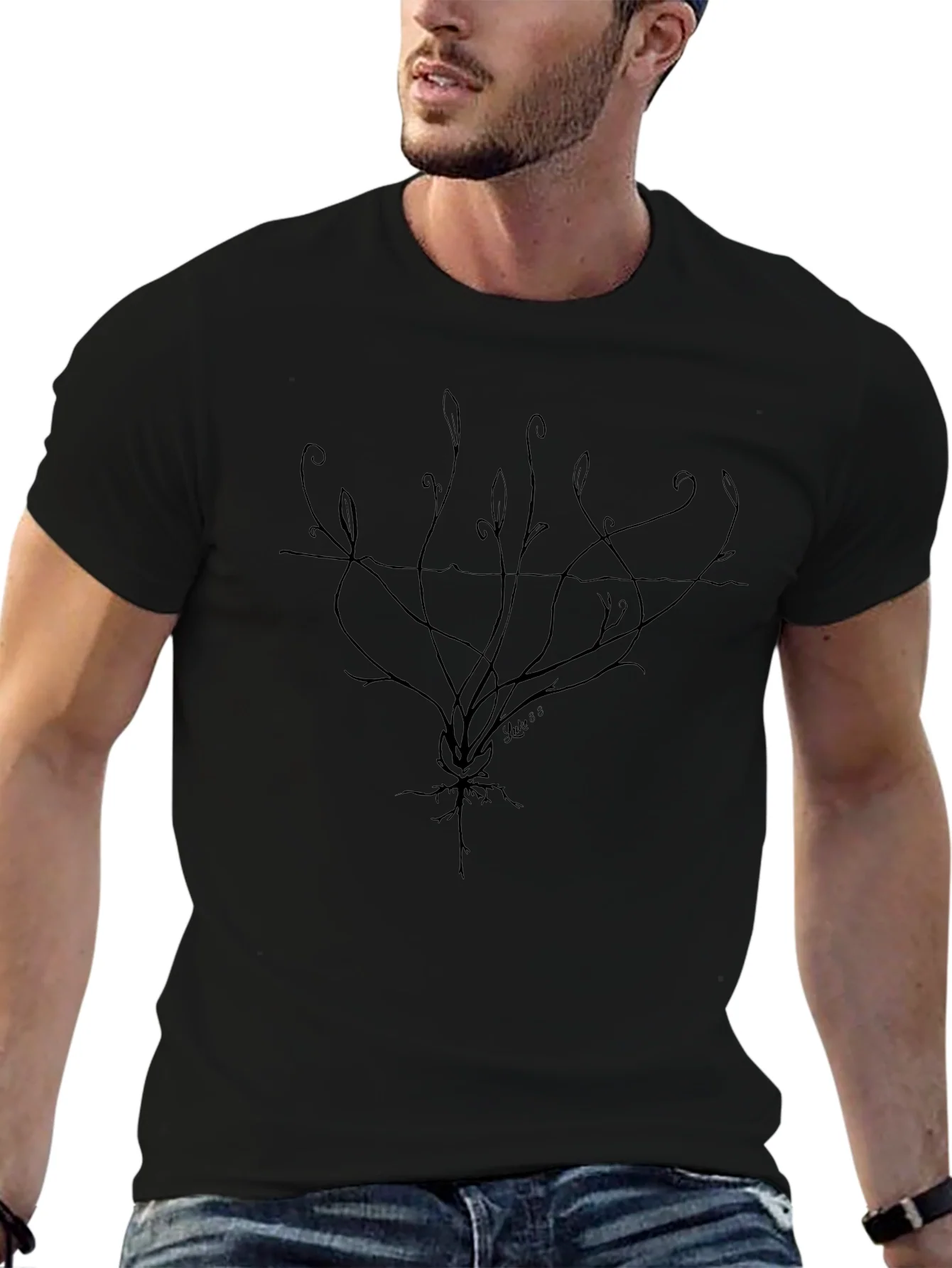Abstract Roots Graphic Tee - Black Cotton Comfort