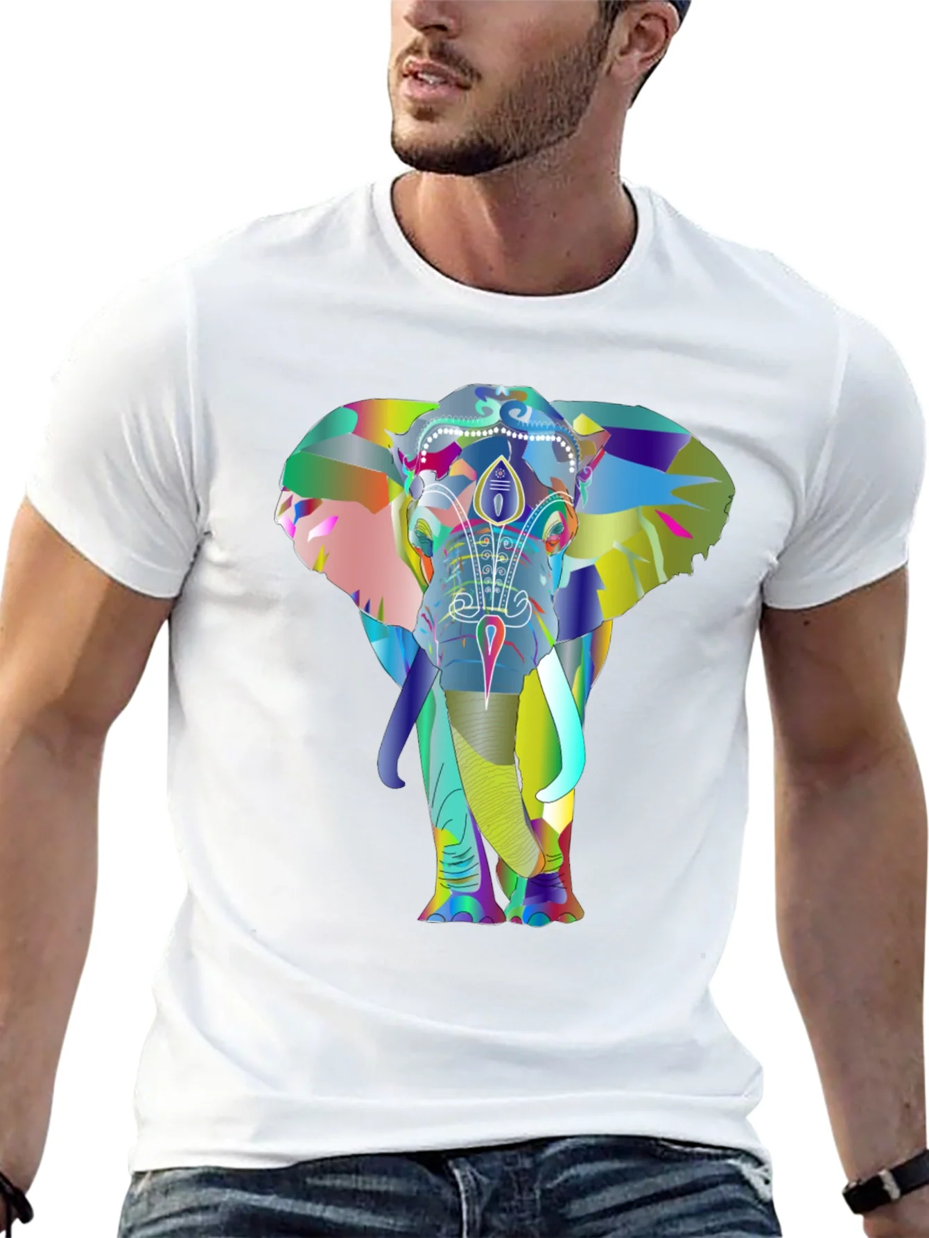 Vibrant Elephant Graphic Tee - Black Cotton T-Shirt