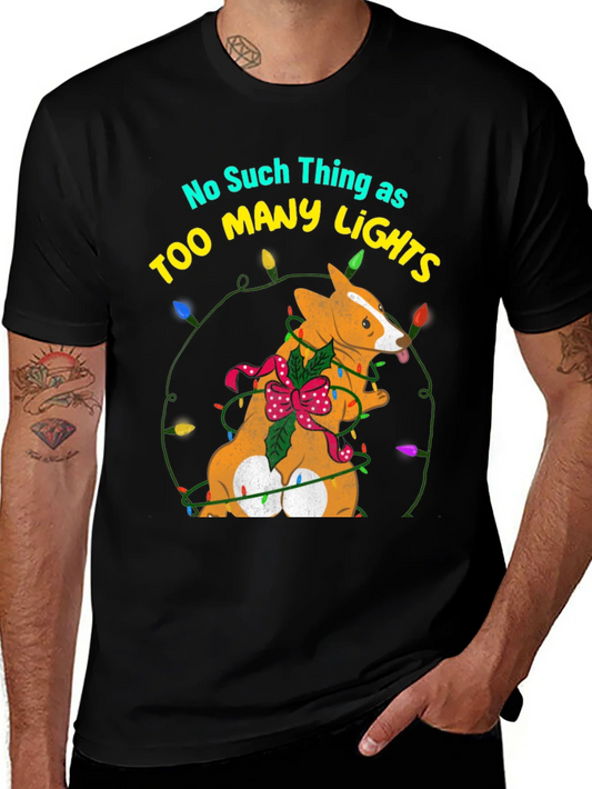 Too Many Lights Corgi Christmas Tee