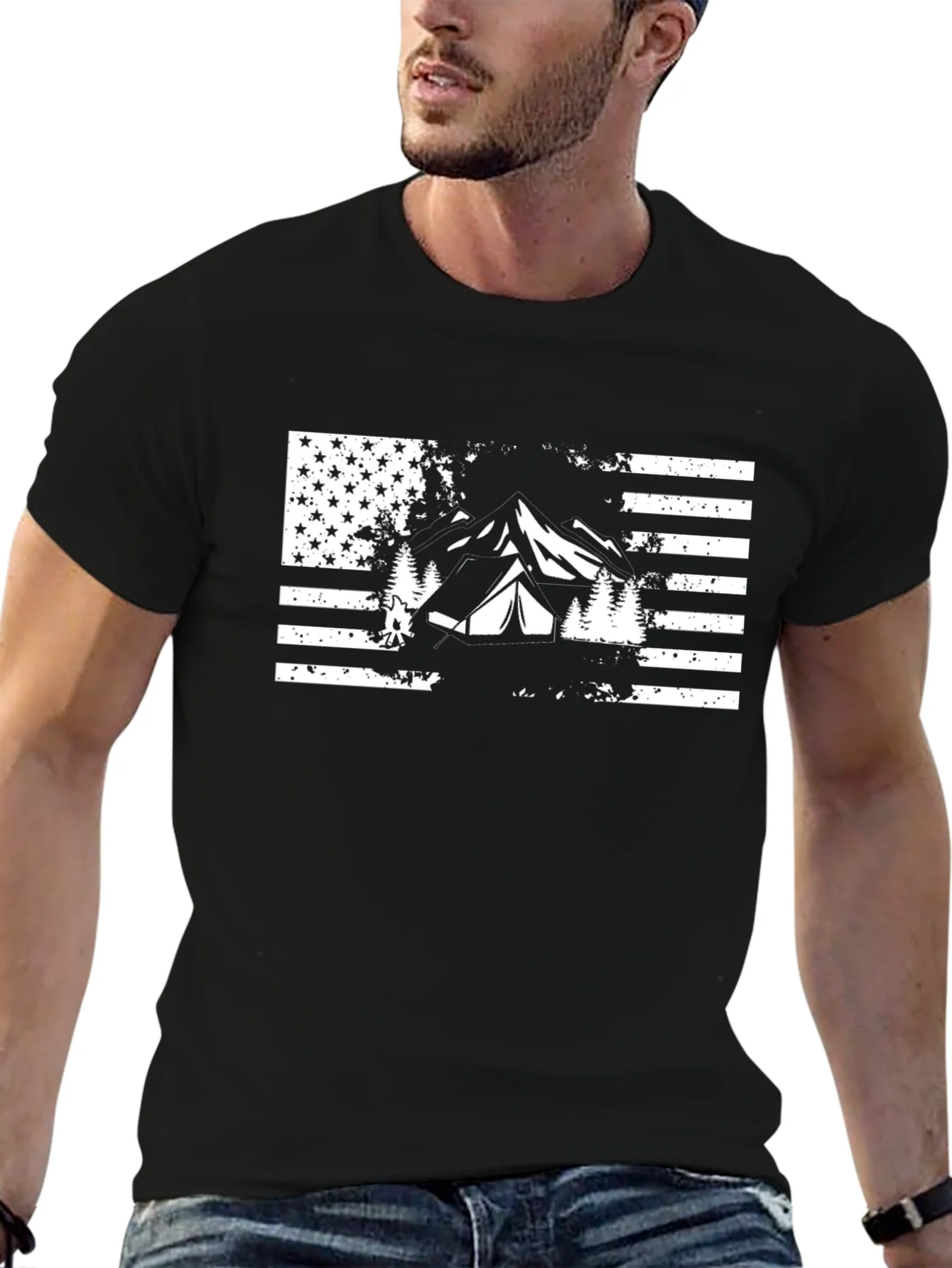 American Flag Camping T-Shirt