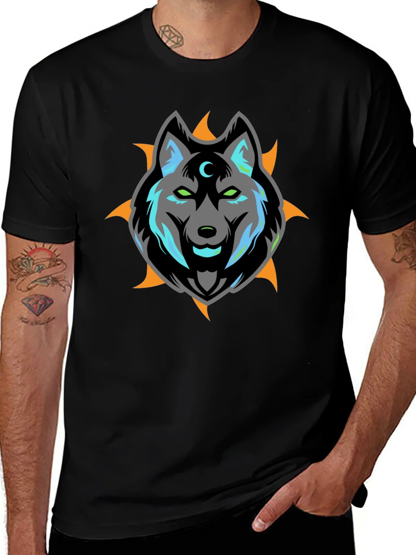 Wolf Moon Graphic Print Black T-Shirt