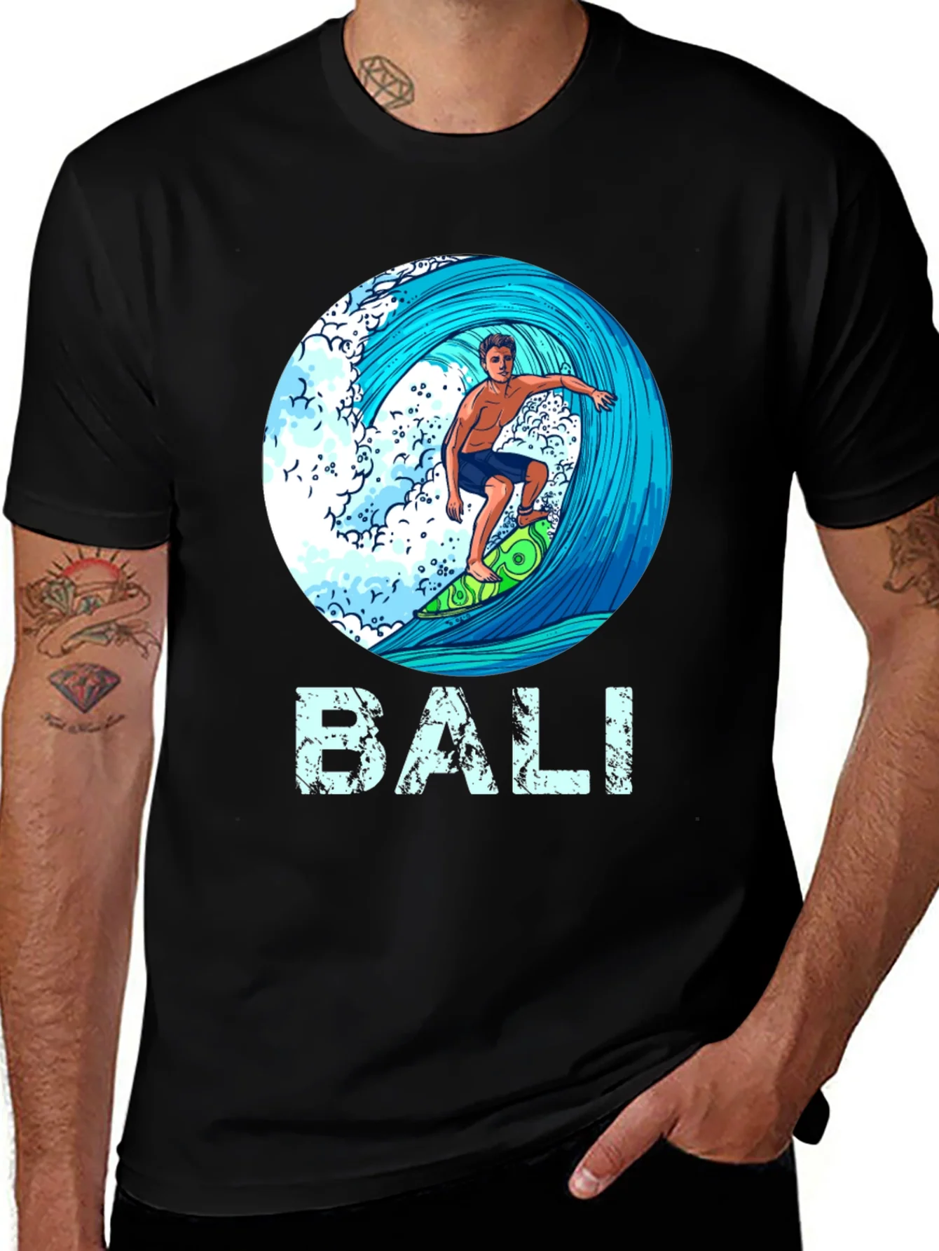 Bali Surfer Graphic T-Shirt - Tropical Island Style
