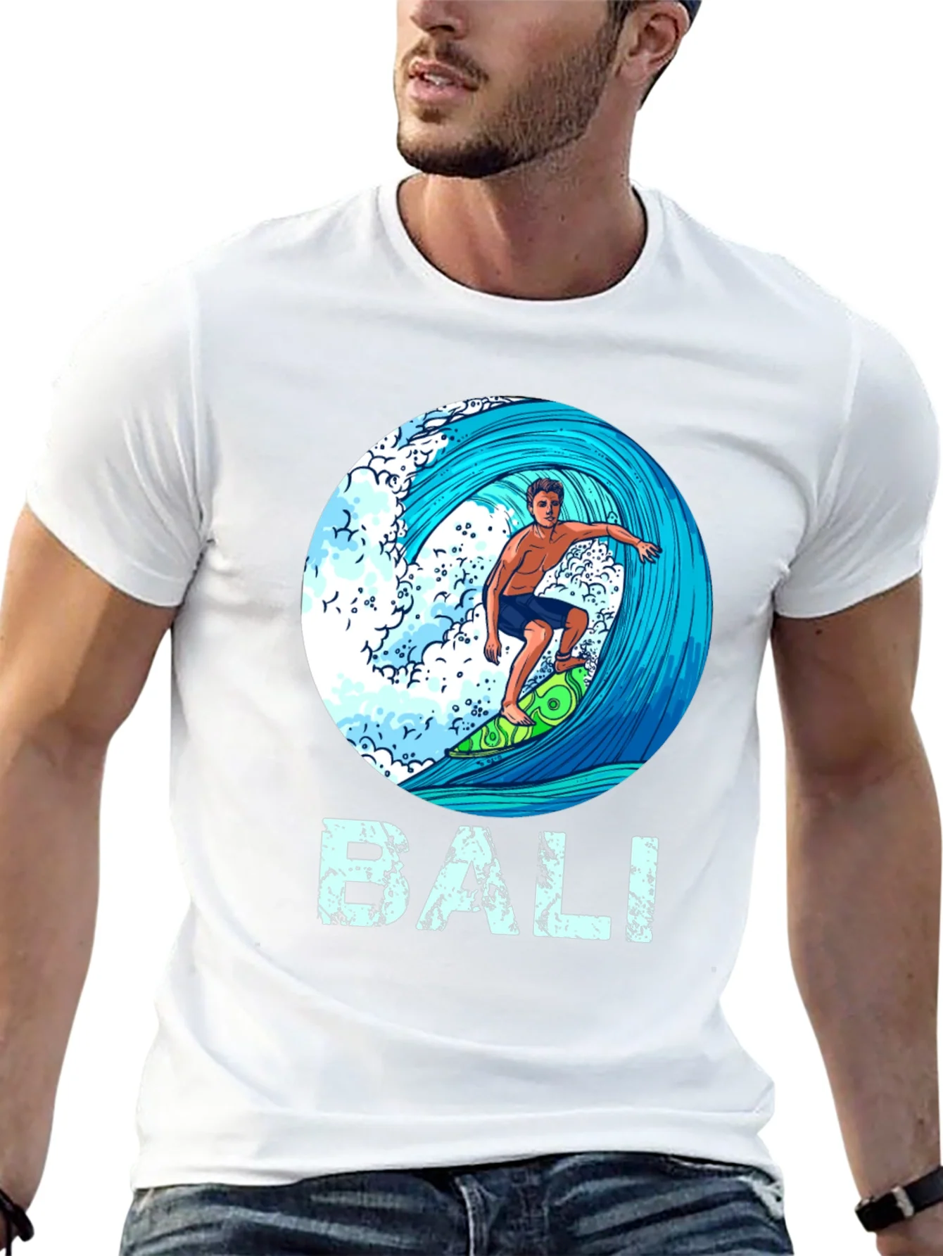 Bali Surfer Graphic T-Shirt - Tropical Island Style