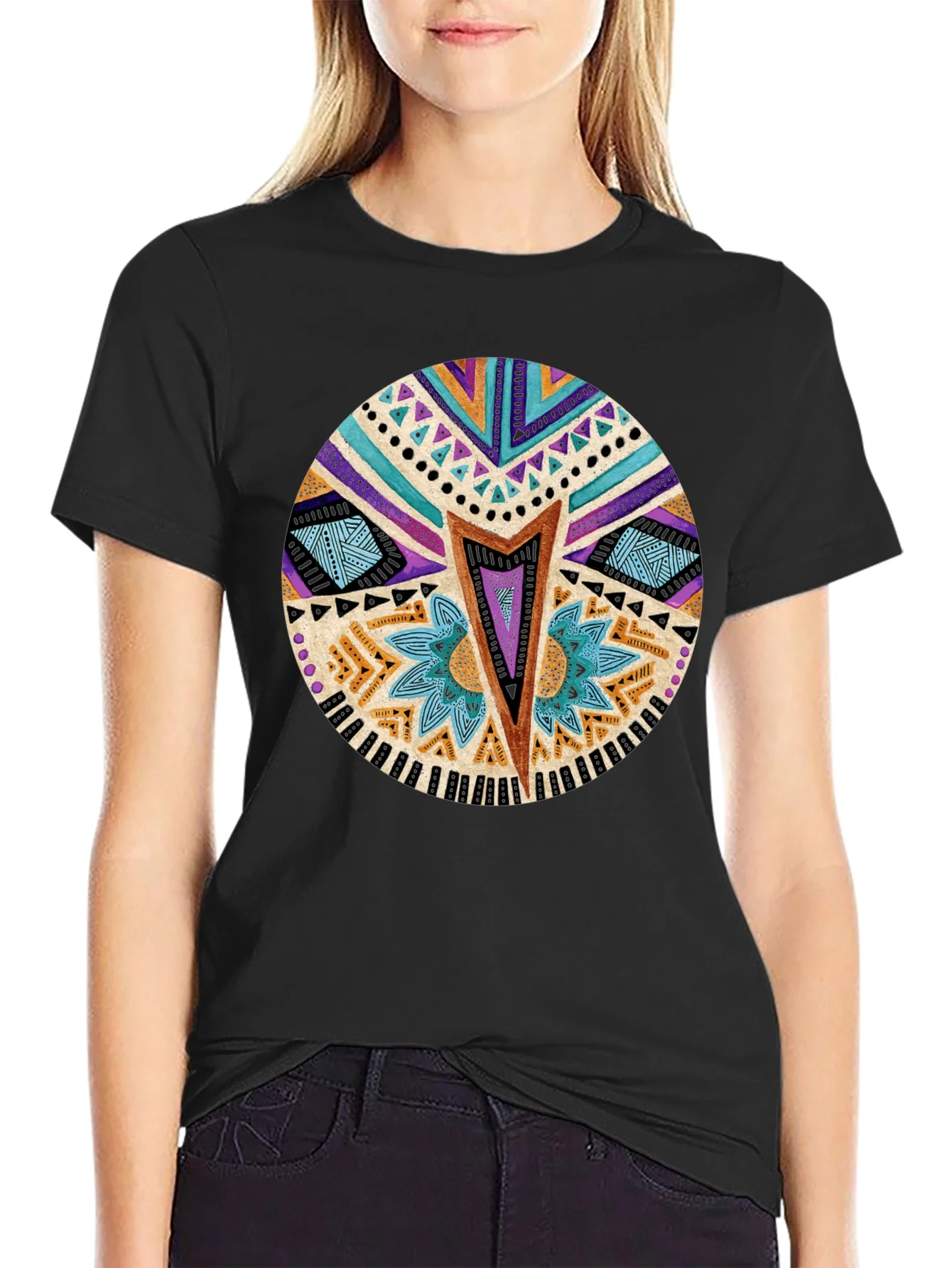 Tribal Pattern Black T-Shirt