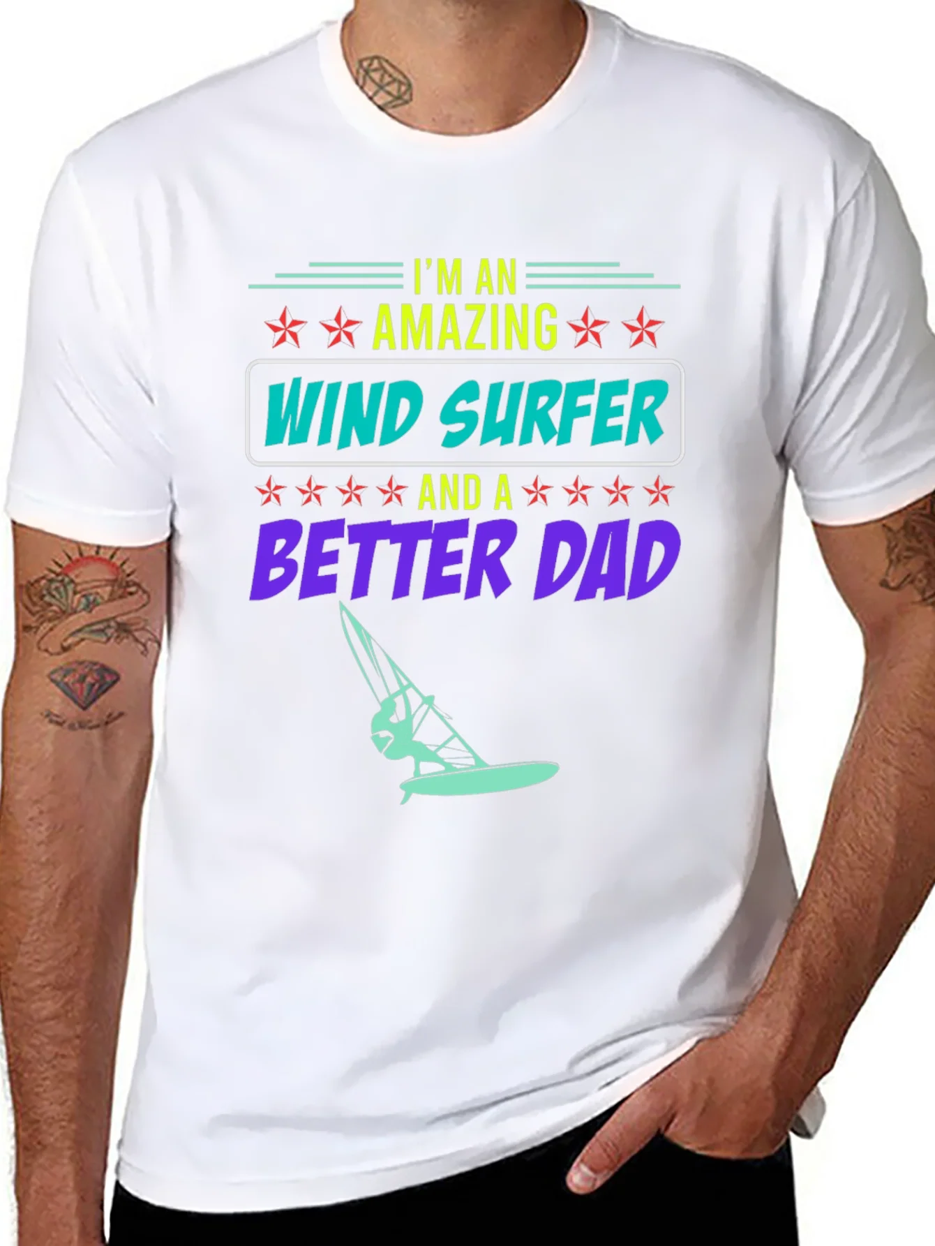 Amazing Wind Surfer Dad Black Graphic Tee