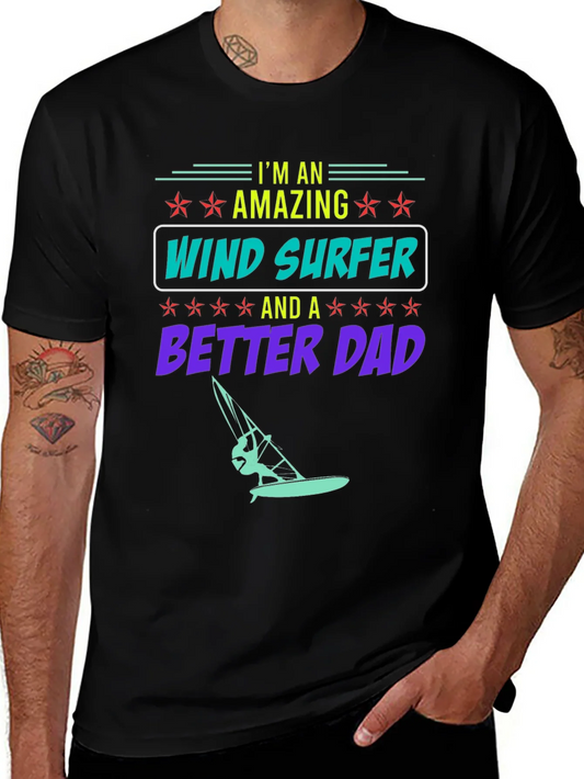 Amazing Wind Surfer Dad Black Graphic Tee