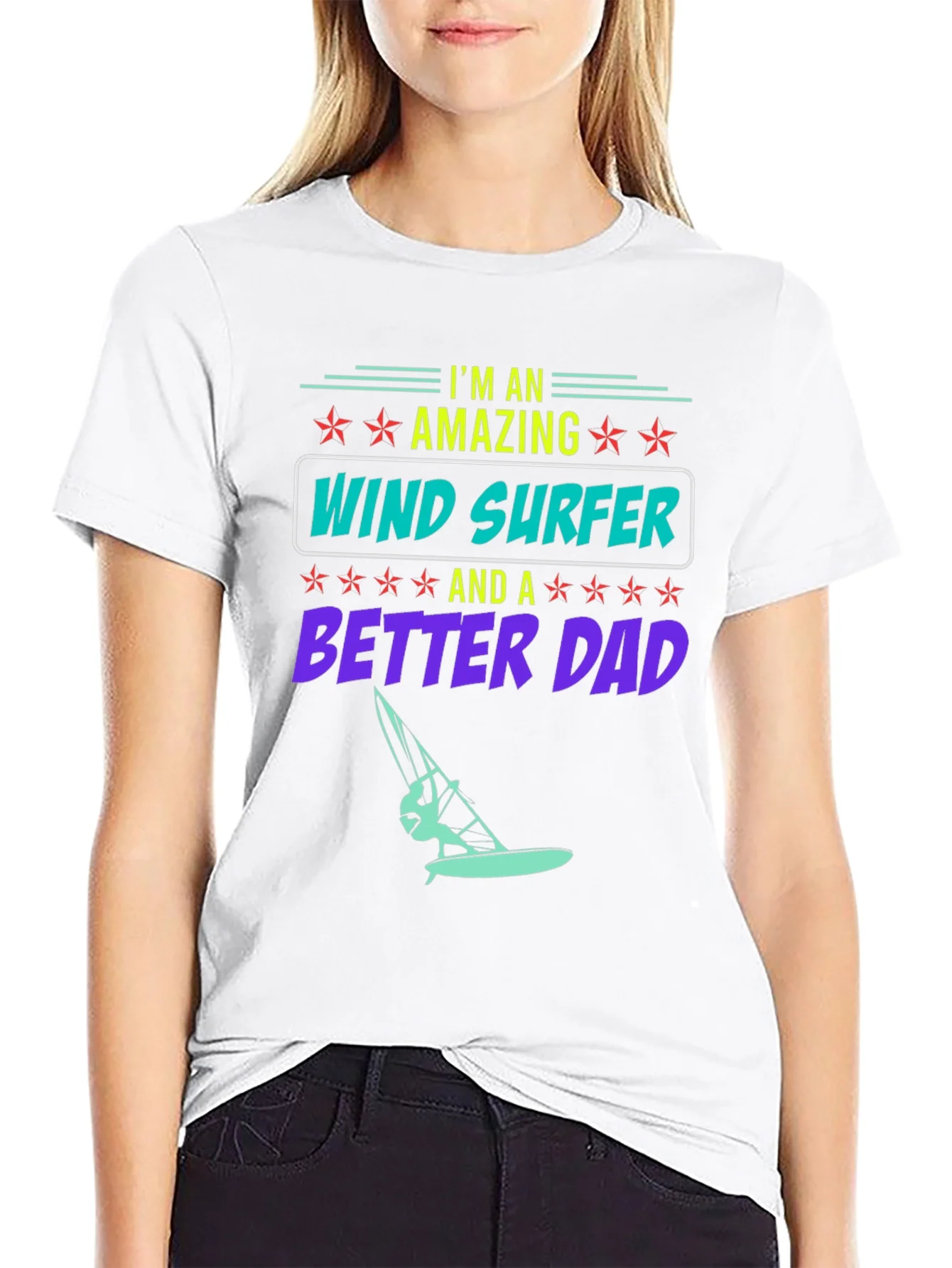 Amazing Wind Surfer Dad Black Graphic Tee