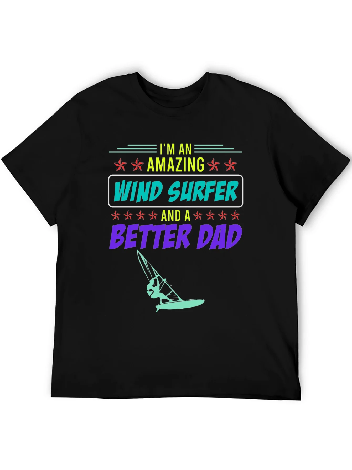 Amazing Wind Surfer Dad Black Graphic Tee