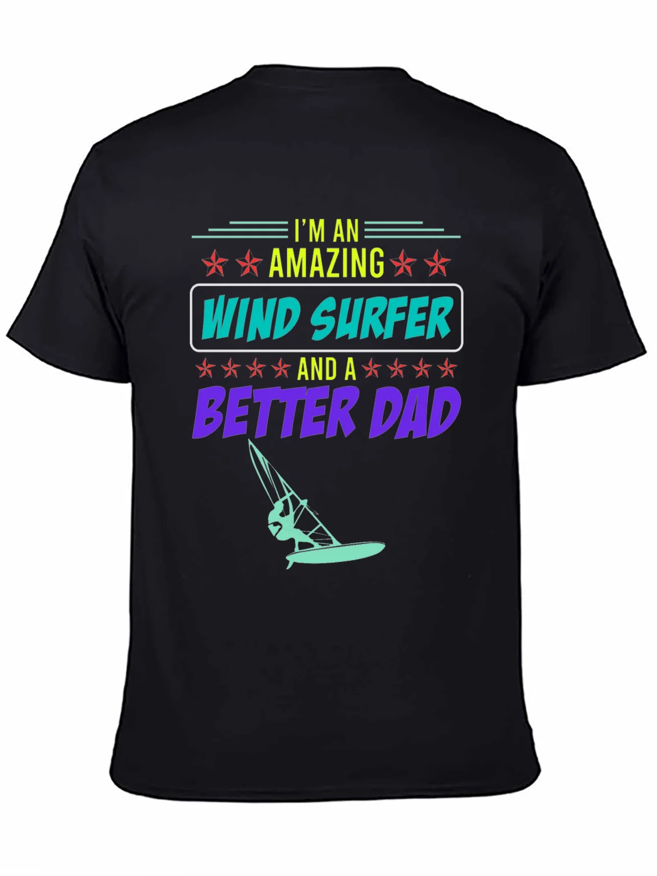 Amazing Wind Surfer Dad Black Graphic Tee