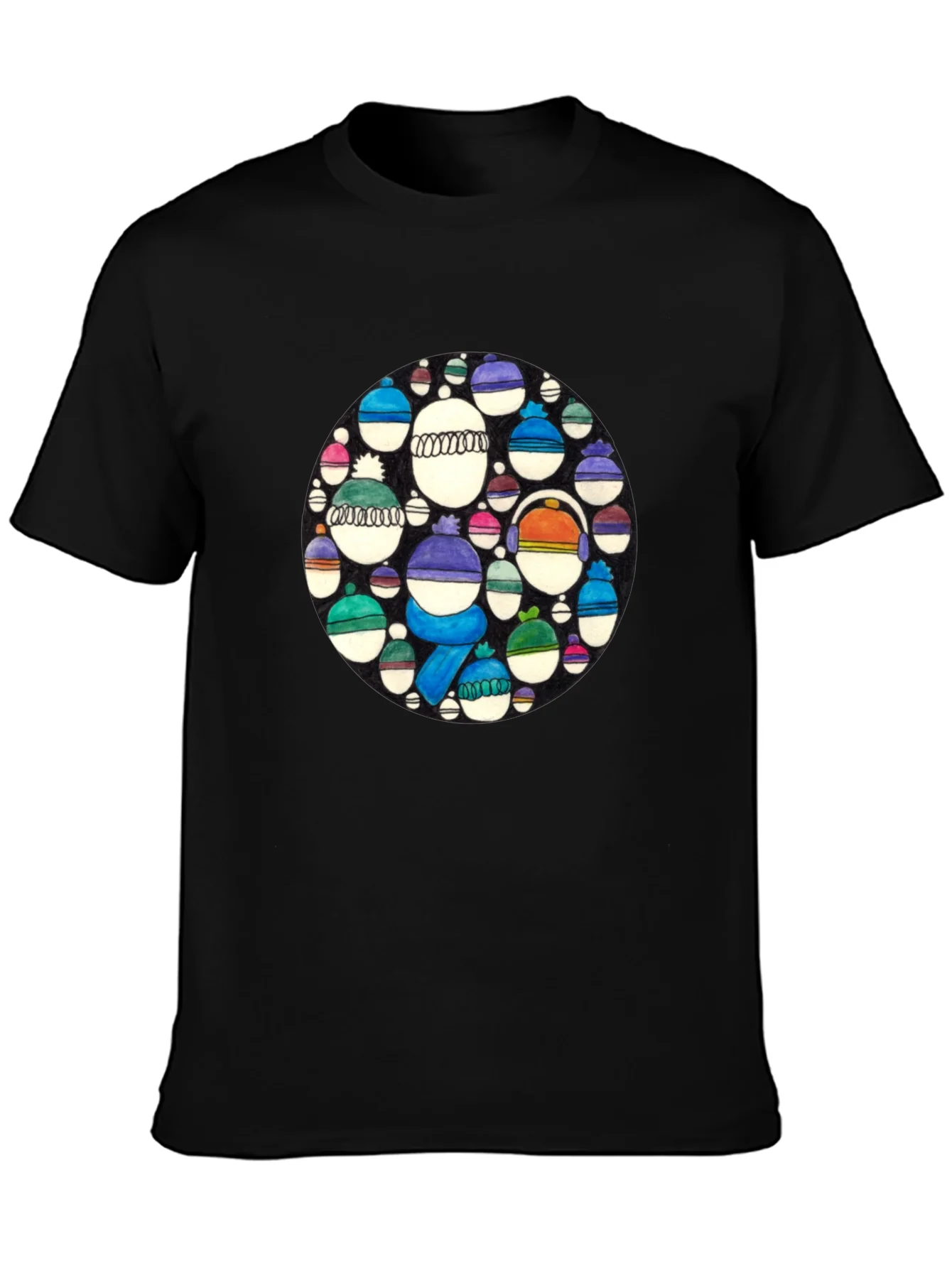 Whimsical Winter Hats Graphic Tee - Black