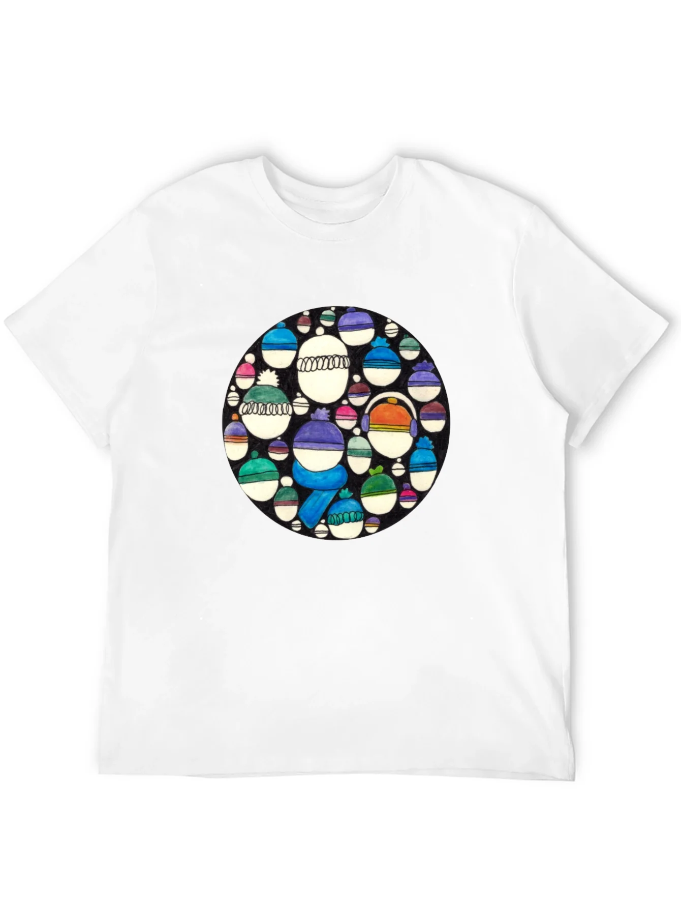 Whimsical Winter Hats Graphic Tee - Black