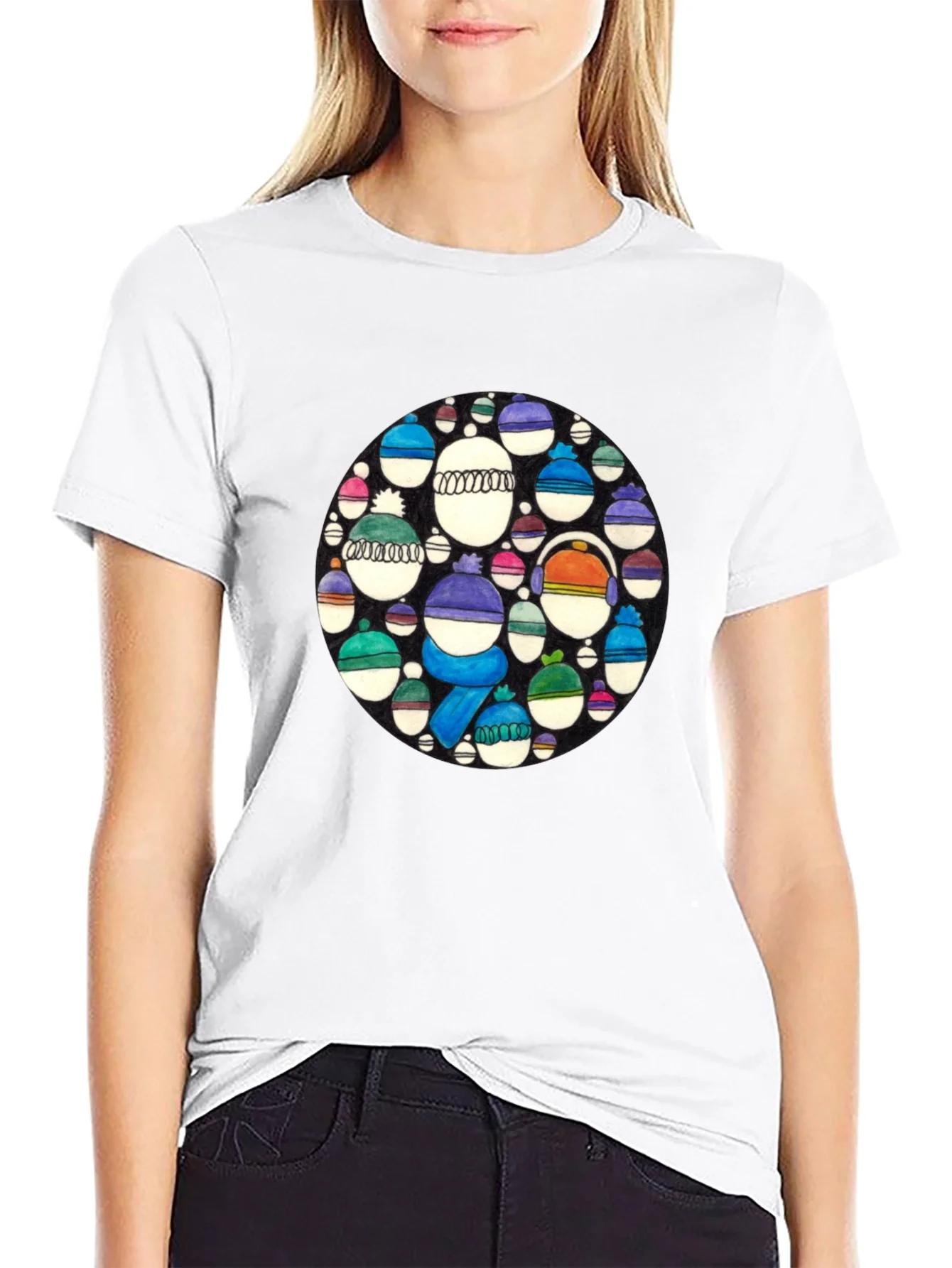 Whimsical Winter Hats Graphic Tee - Black