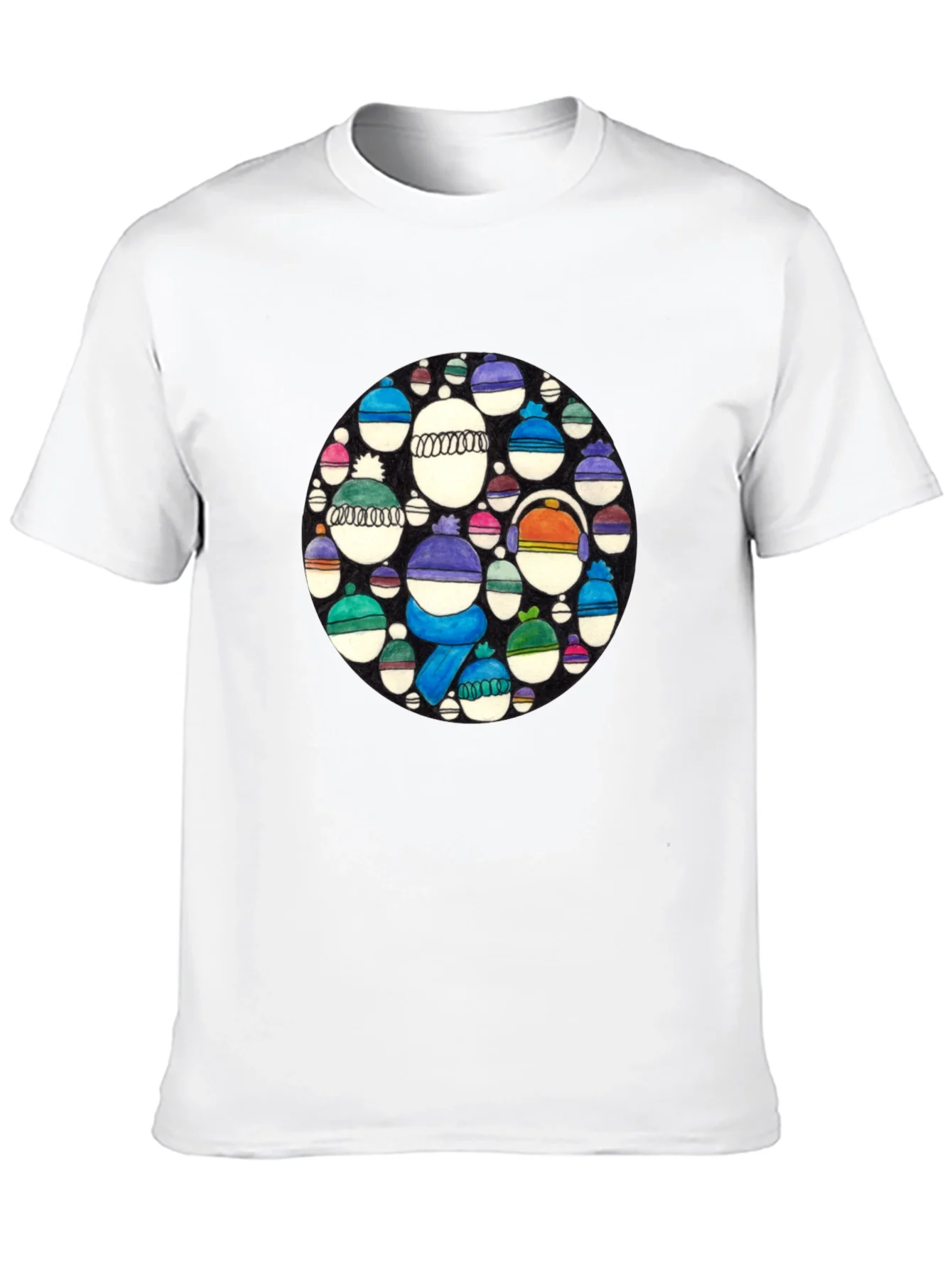 Whimsical Winter Hats Graphic Tee - Black
