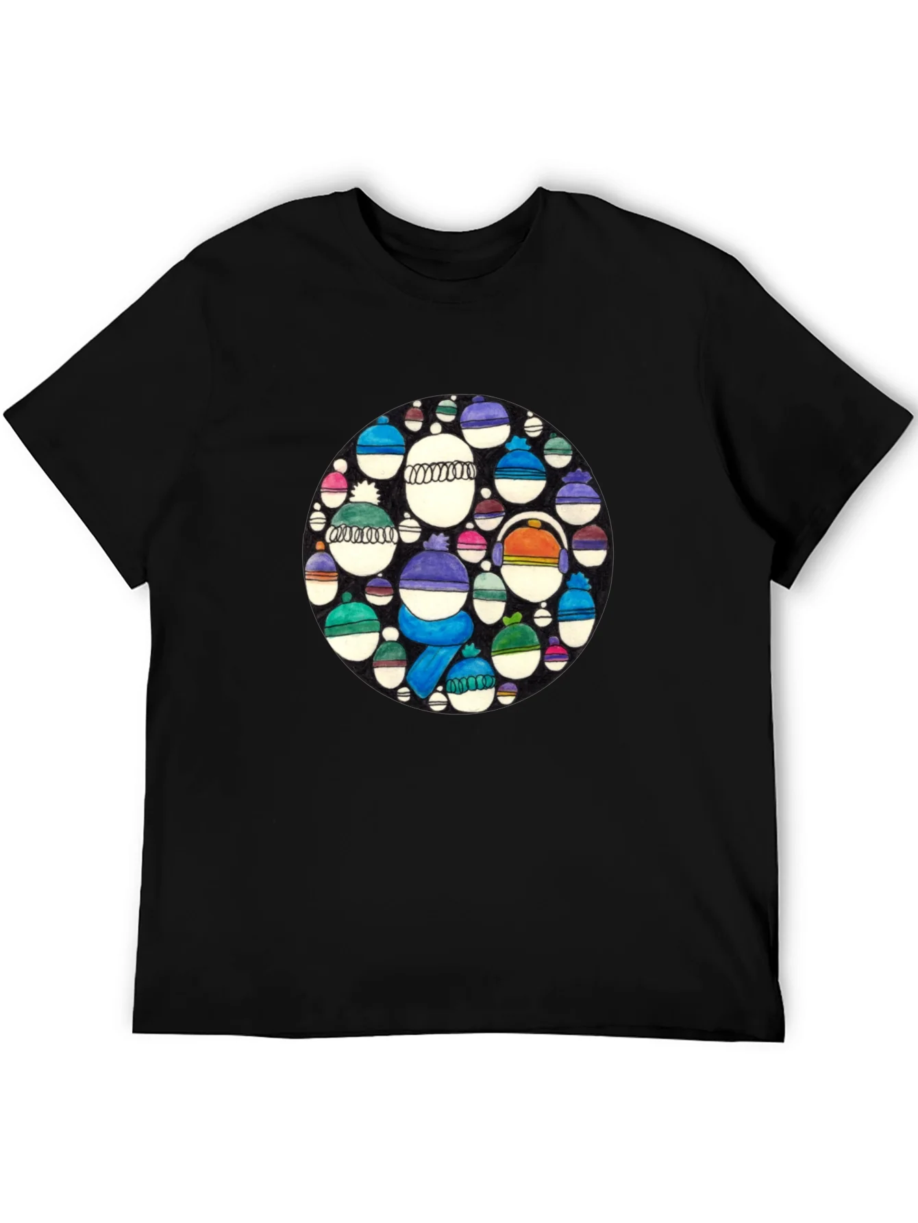 Whimsical Winter Hats Graphic Tee - Black