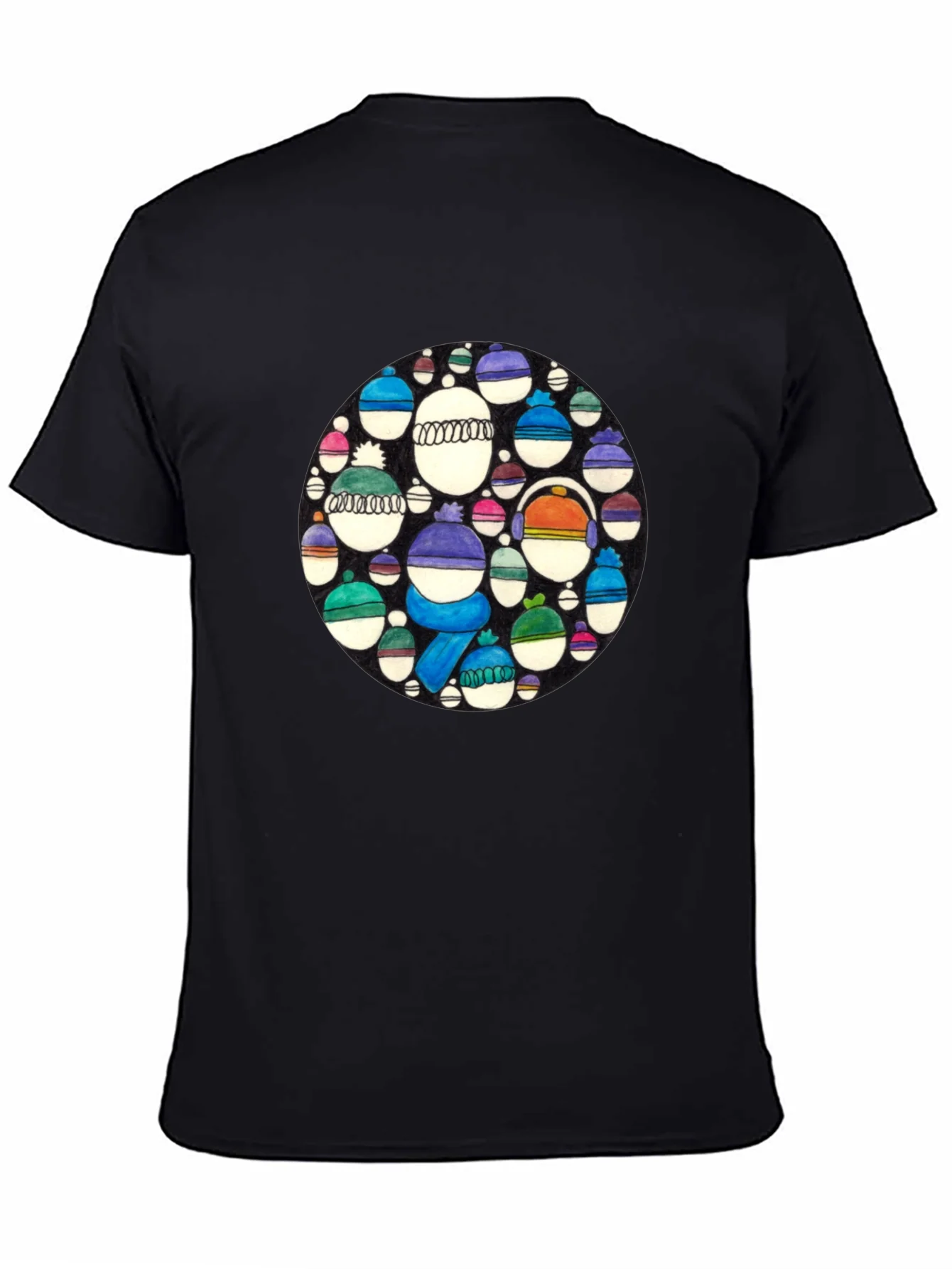 Whimsical Winter Hats Graphic Tee - Black