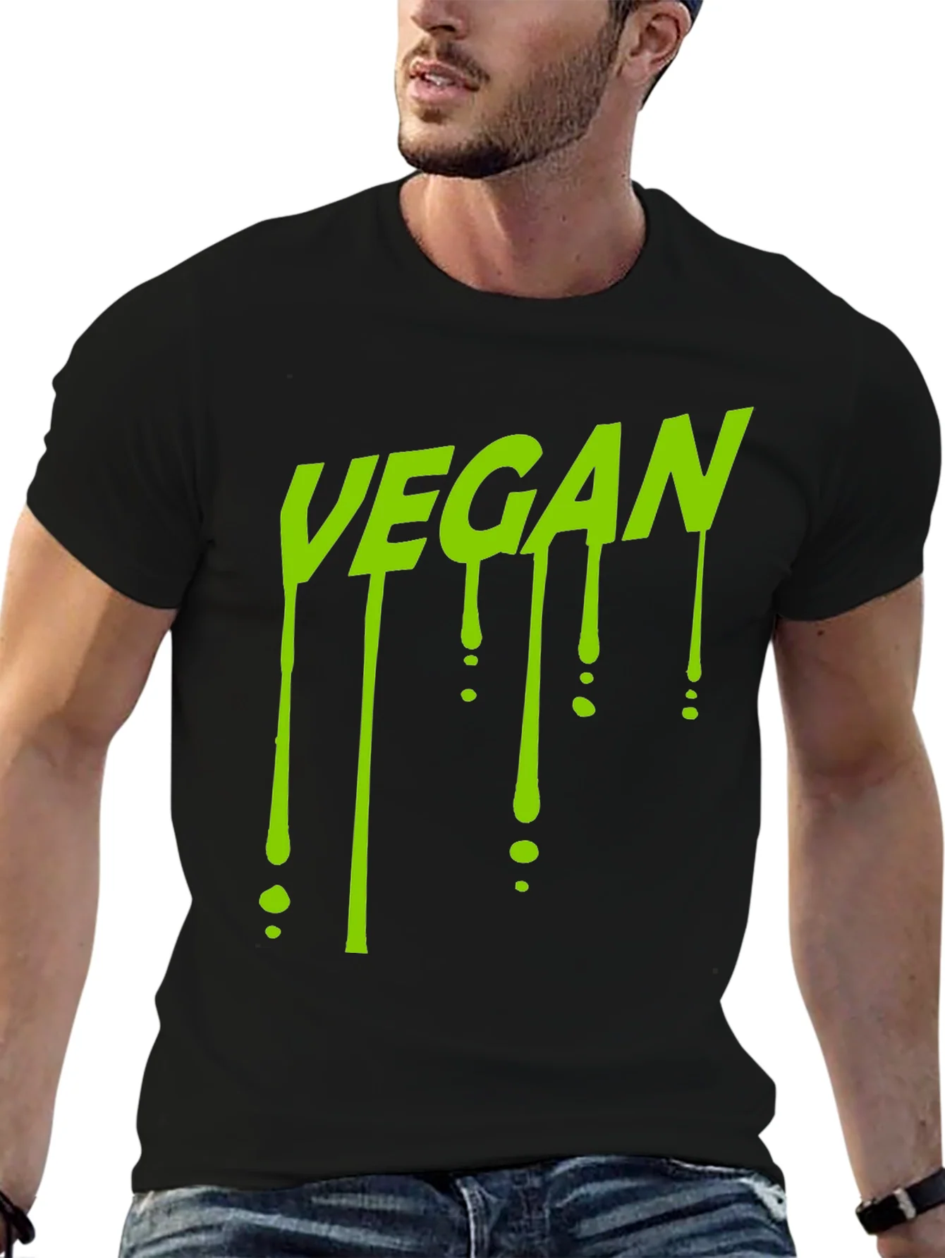 Vegan Drip T-Shirt - Black Crew Neck