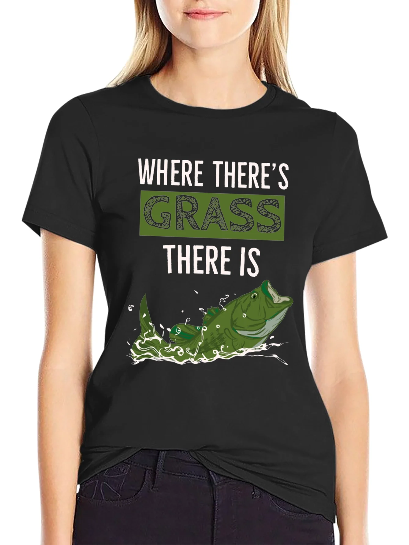 Where Theres Grass There is Fish - Novelty T-Shirt