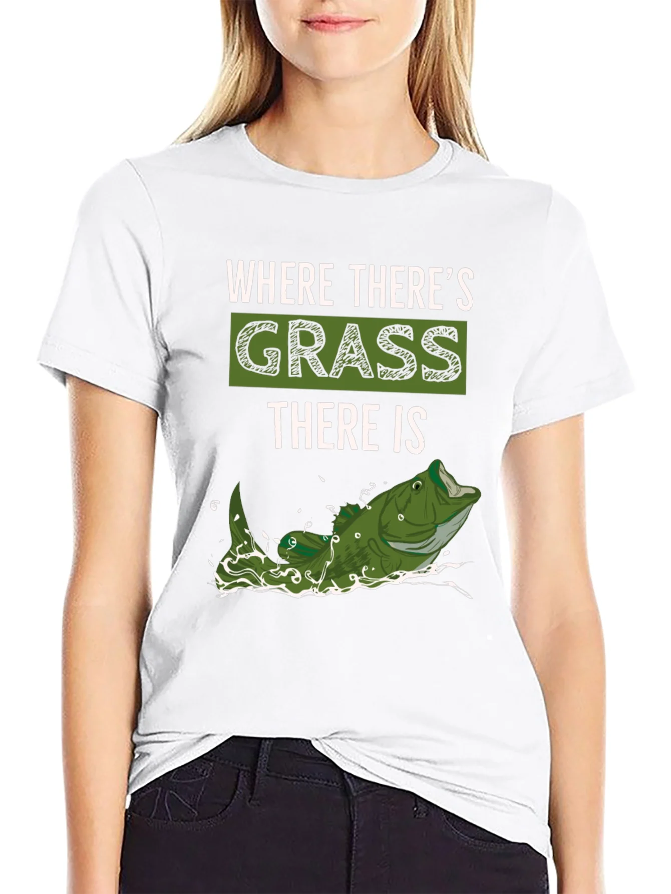 Where Theres Grass There is Fish - Novelty T-Shirt