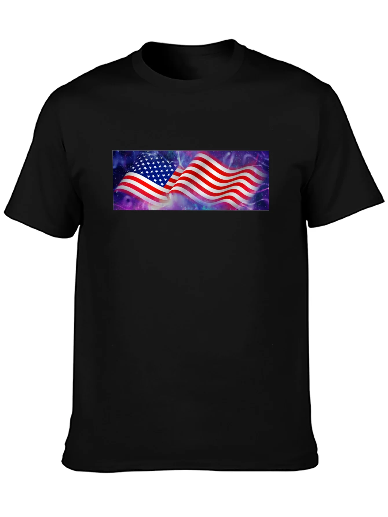 American Flag Galaxy Graphic Tee - Black