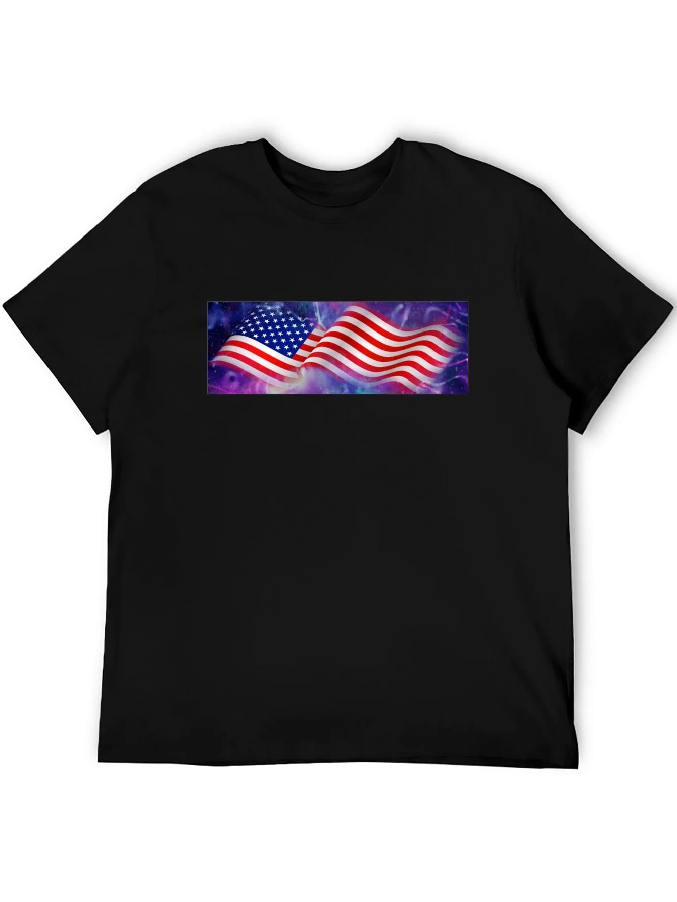 American Flag Galaxy Graphic Tee - Black