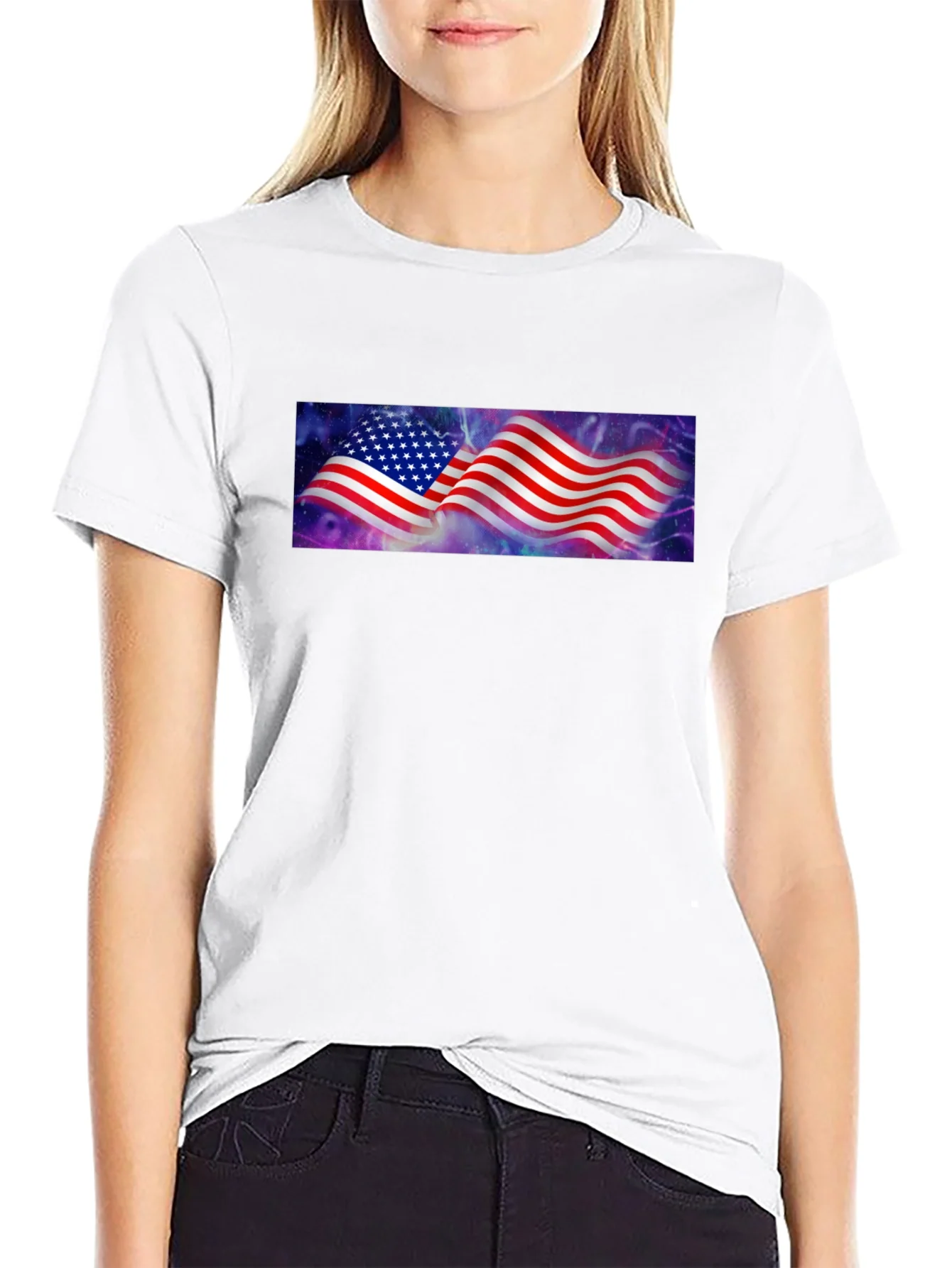 American Flag Galaxy Graphic Tee - Black