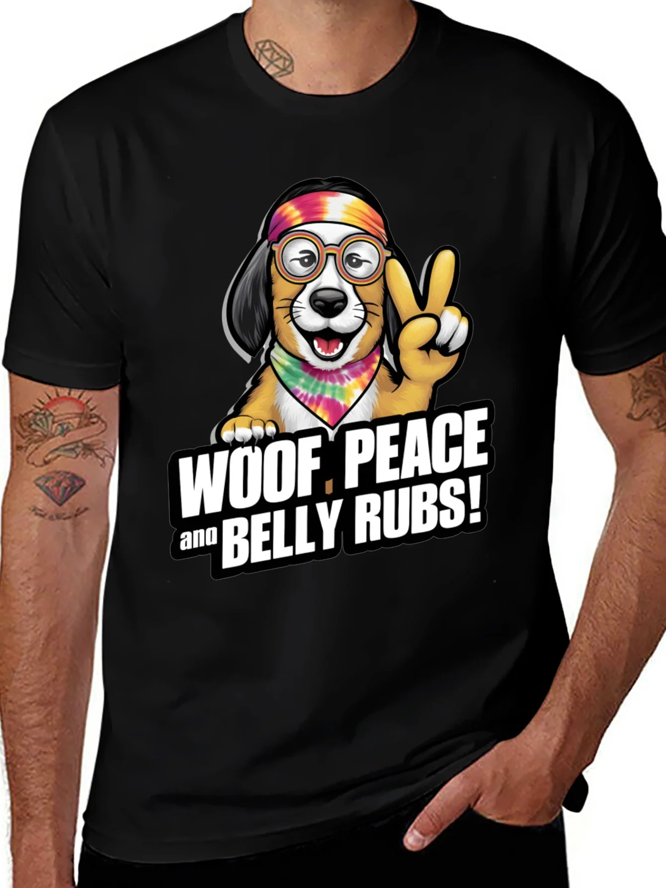 Woof Peace & Belly Rubs Black T-Shirt