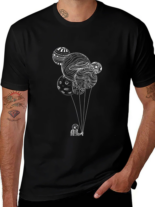 Astronaut Balloon T-Shirt - Black Cotton Tee