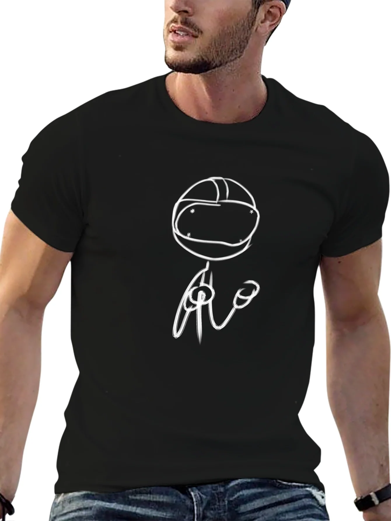 VR Headset Stick Figure Graphic Tee - Black