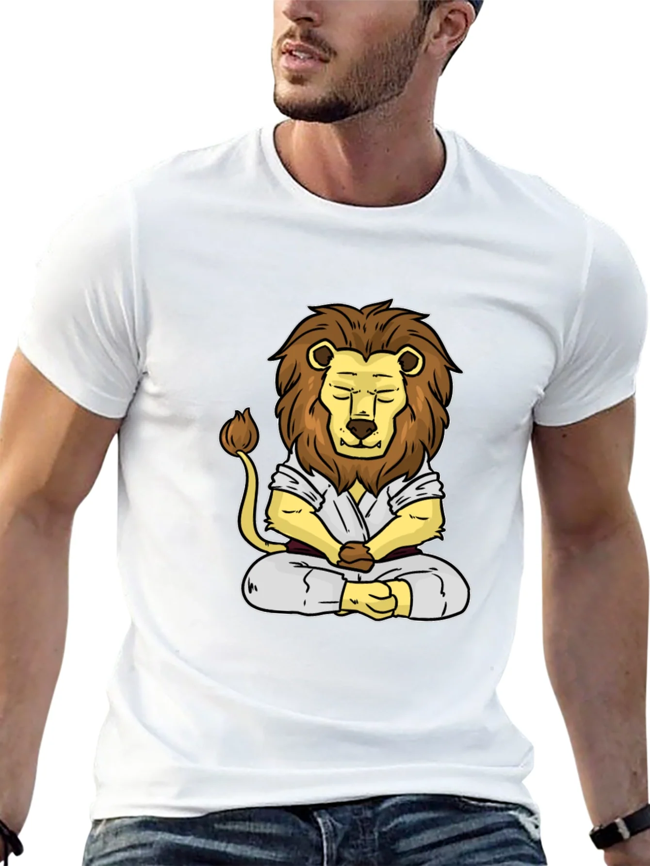 Zen Lion T-Shirt - Meditating Martial Artist Tee