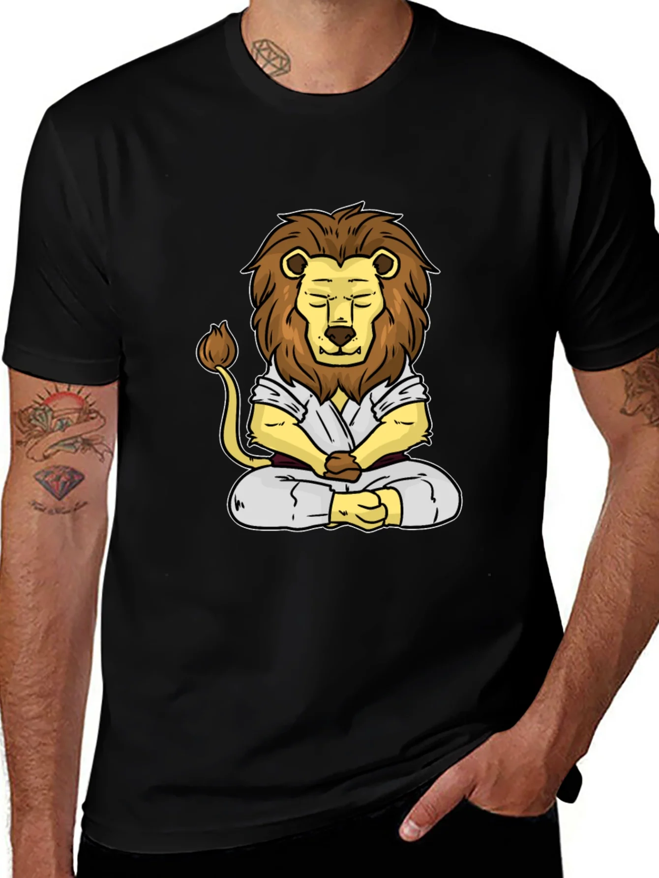 Zen Lion T-Shirt - Meditating Martial Artist Tee