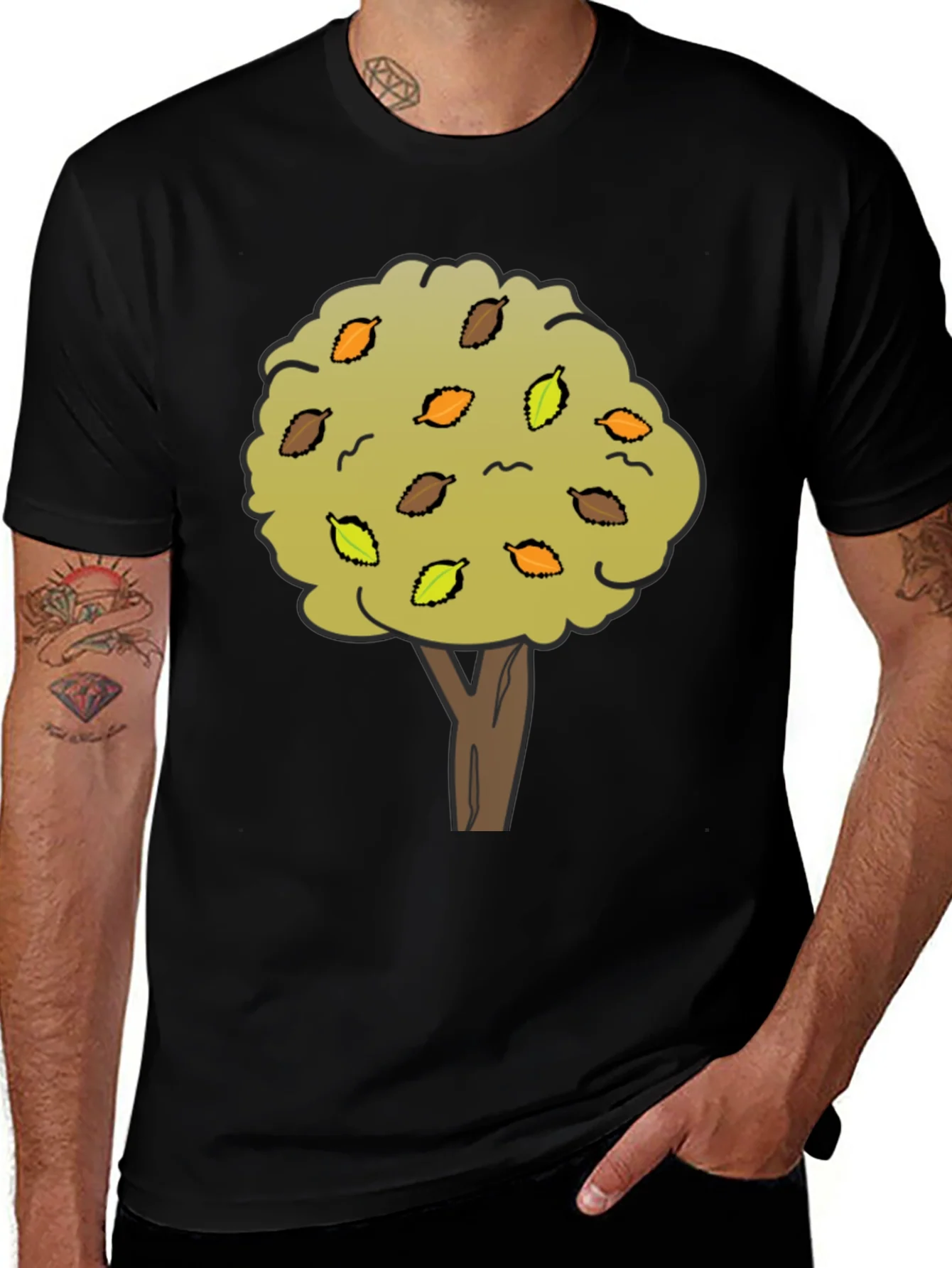 Autumn Tree Graphic Tee - Black Cotton Shirt