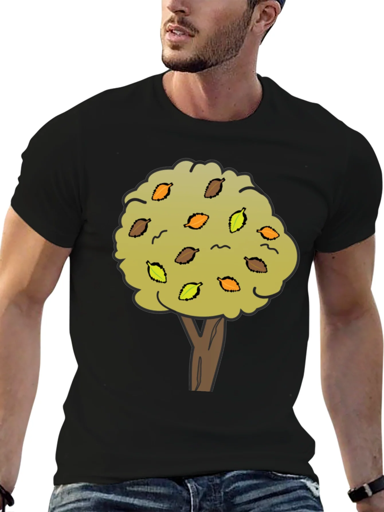 Autumn Tree Graphic Tee - Black Cotton Shirt