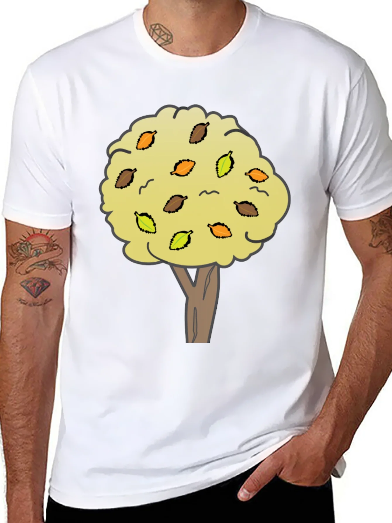 Autumn Tree Graphic Tee - Black Cotton Shirt