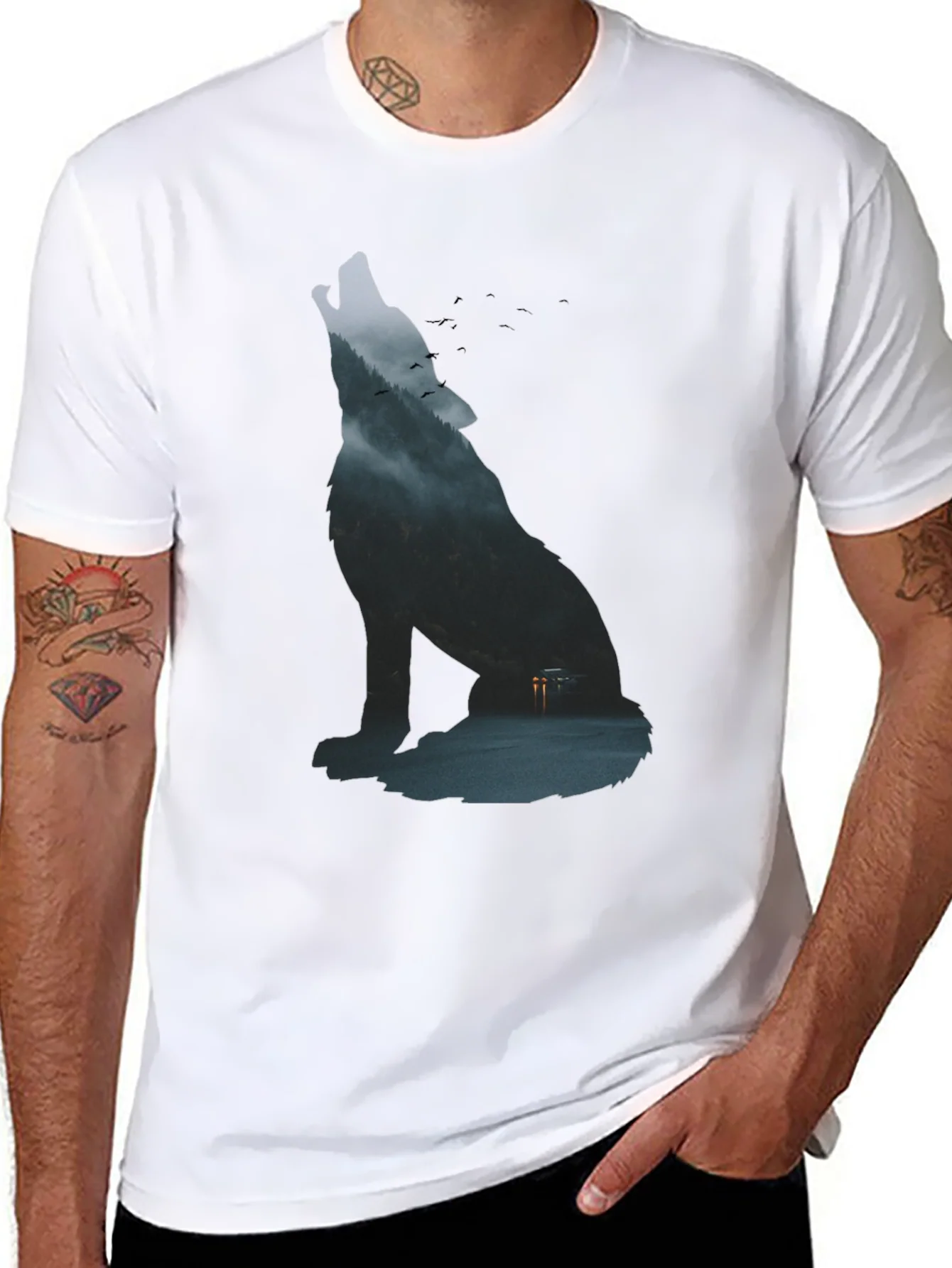 Wolf Silhouette Graphic Tee - Urban Style