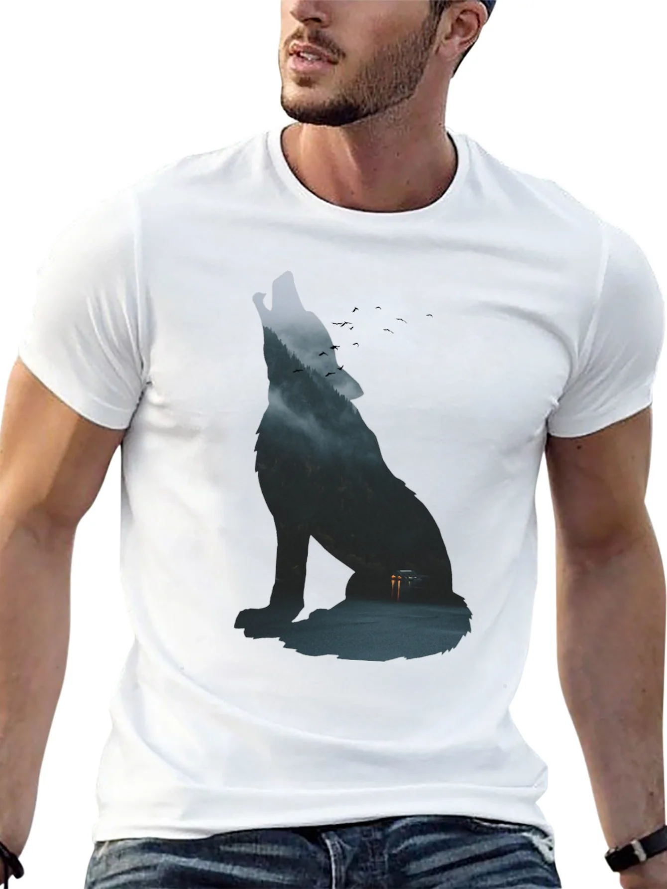Wolf Silhouette Graphic Tee - Urban Style