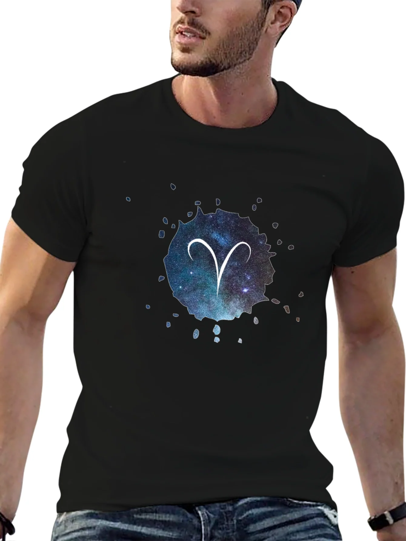 Aries Zodiac Constellation Graphic Tee - Black Cotton